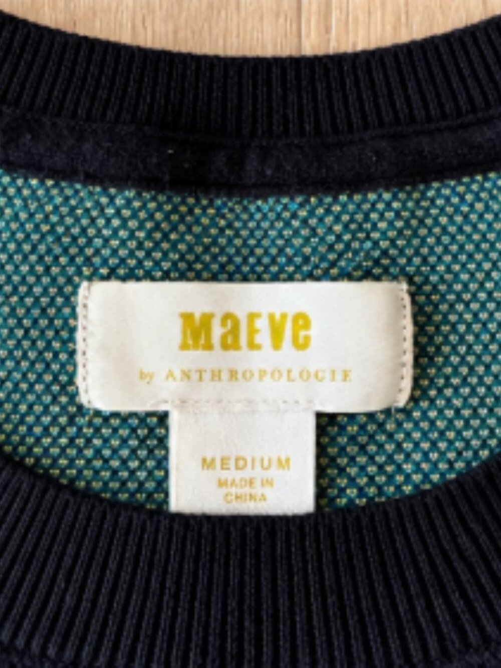 Maeve Anthropologie Blue Floral Knit Sweater Black Size Medium - Picture 3 of 3
